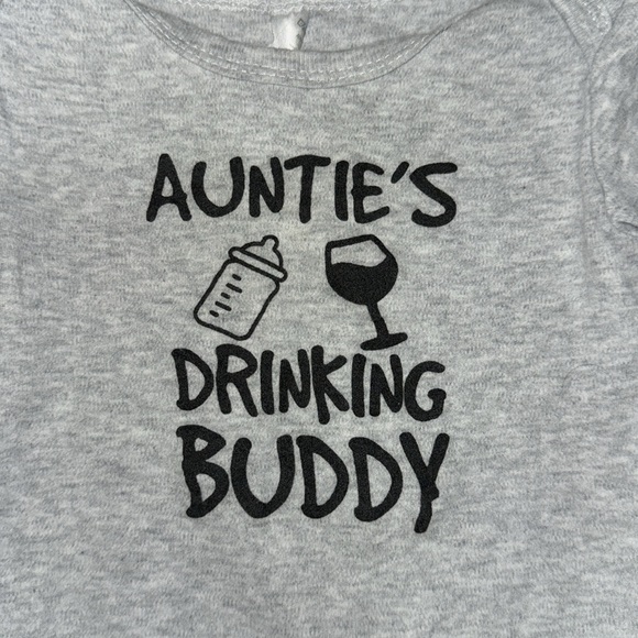 “Auntie’s Drinking Buddy” Black & Gray Baby Onesie - Size 12M - Picture 2 of 3